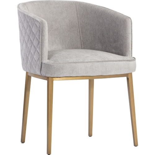 Cornella Dining Arm Chair in Stone Fabric & Brass